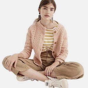 J.Crew Point Sur Pointelle Cardigan Pink M Medium
